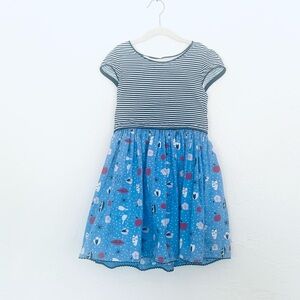 SPECIAL EDITIONS Striped Floral Cotton Blue 💯 Cotton Midi Dress Sz 7/8